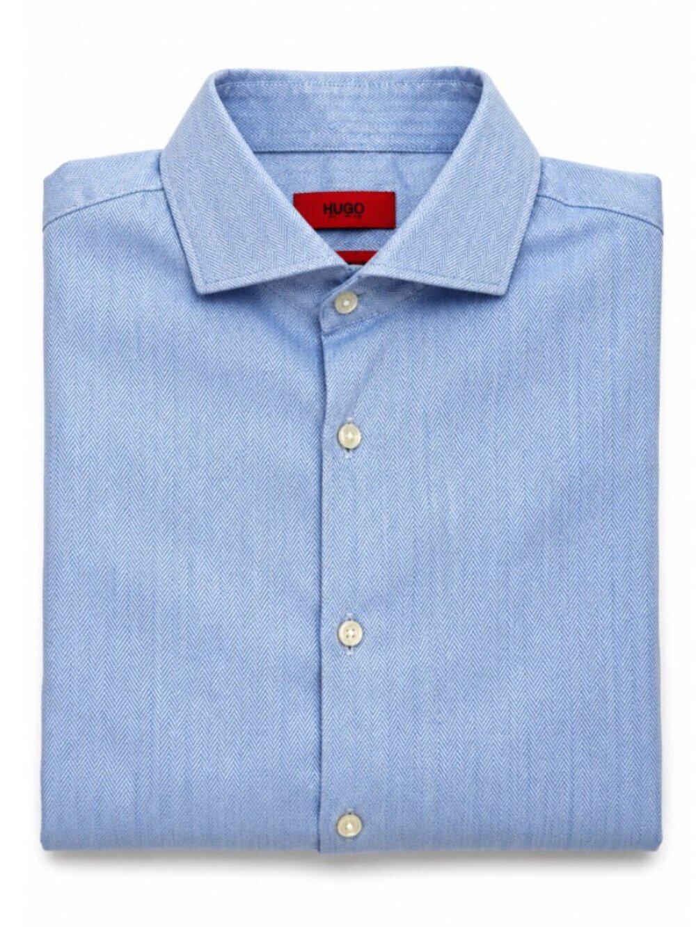 HUGO Boss Slim Fit Dress Shirt Light Blue Chevron Spread Collar Size 15.5